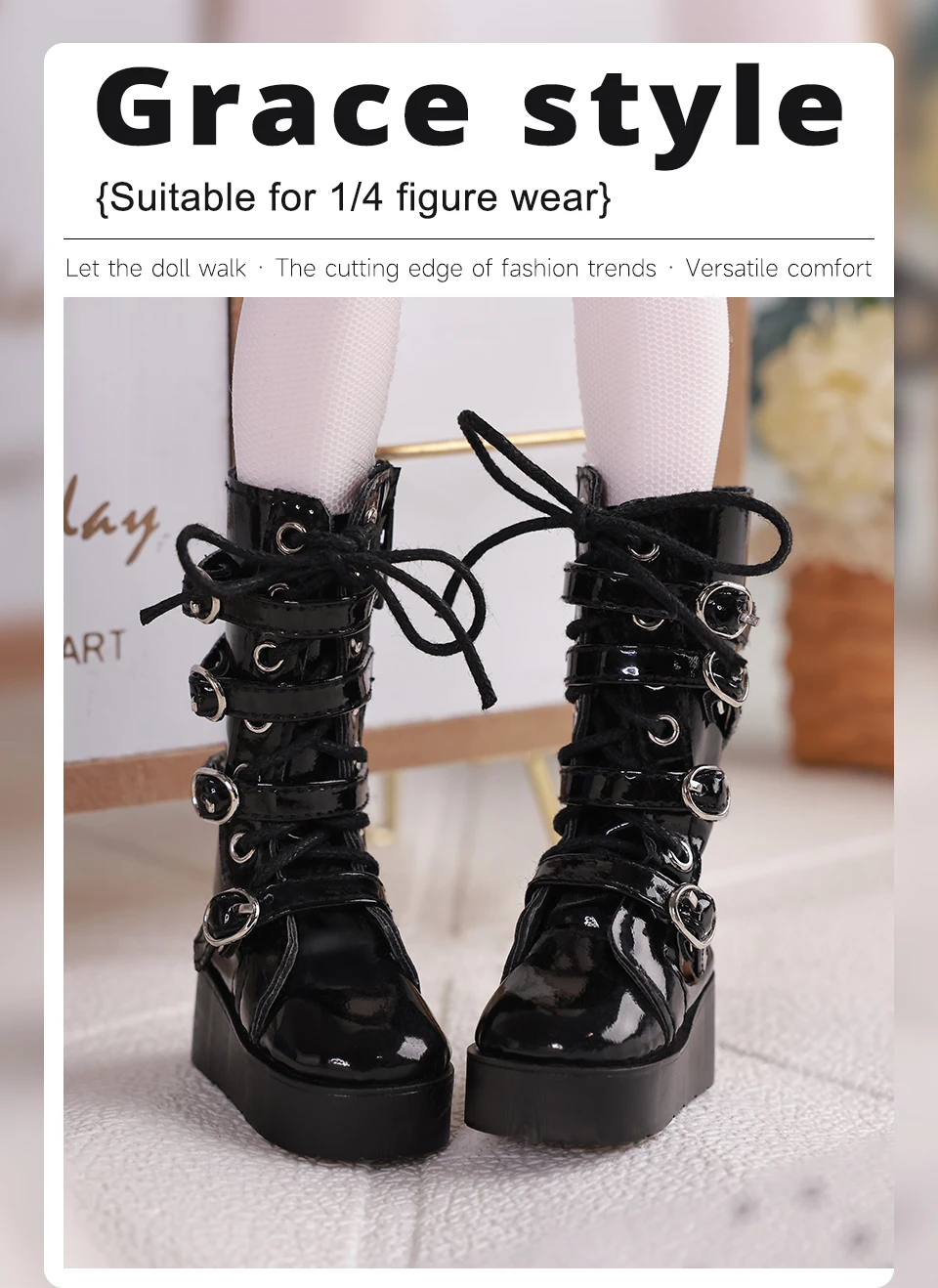 BJD Shoes 1/4 Body About Black Leather High Top and Low Top Doll Shoes Doll Accessories