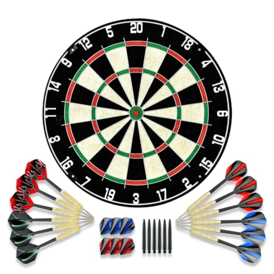 

Dartboard with Staple-Free Bullseye Easily Recognizable Numbers 18g Steel Tip Darts Set 12 Steel Tip Darts 18g Mounting Kits In