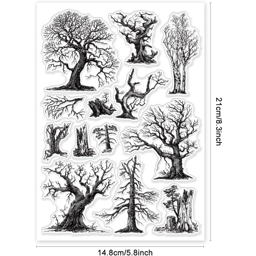 1Sheet Trees Trunk Nature Clear Stamps for Card Making Tree Trunk Clear Silicone Stamp 21x14.8cm Dead Trees Silicone Transparent