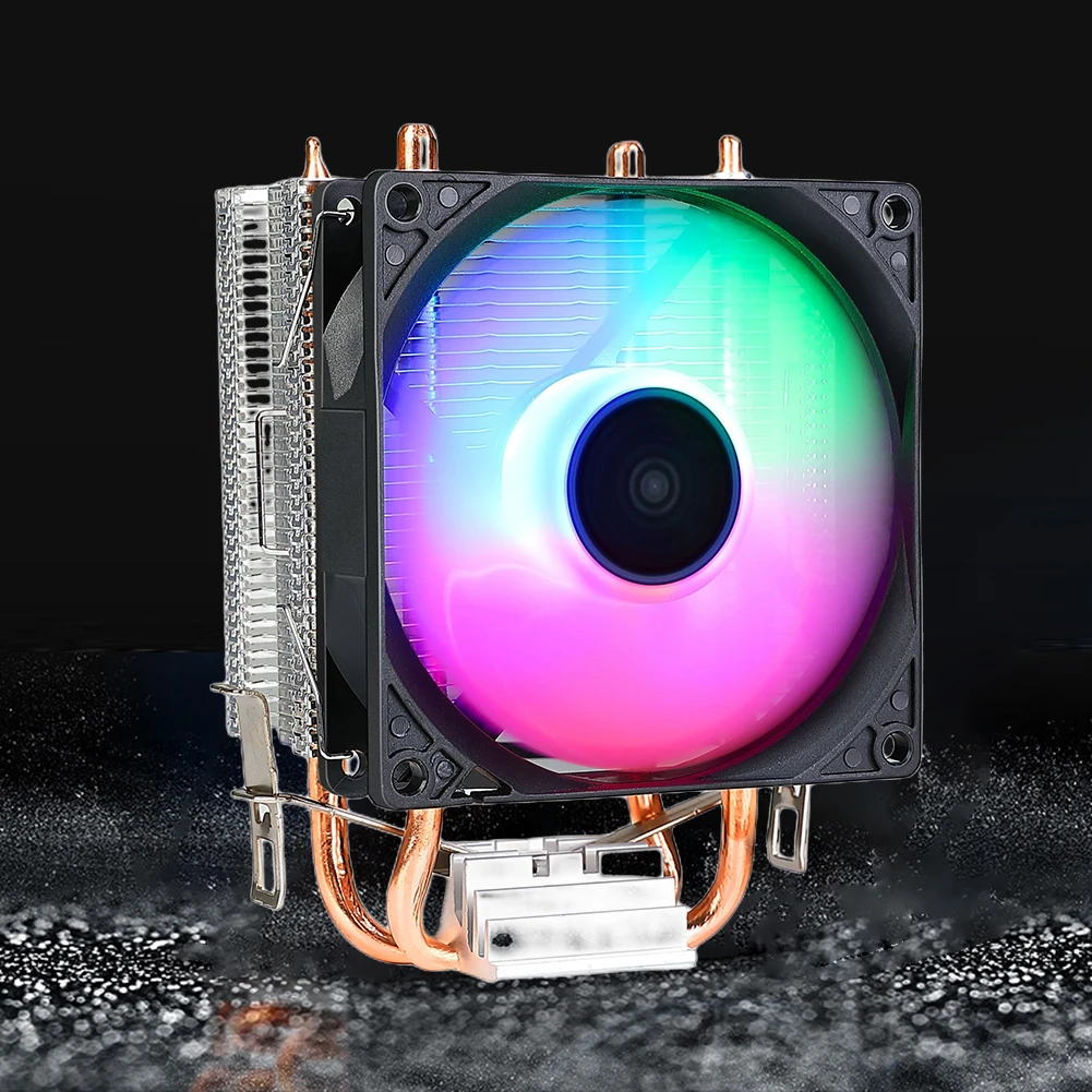 9cm Tower Radiator 2 Heat Pipe CPU Cooling Fan Hydraulic Bearings RGB Colorful Light Effect Computer Accessories for INTEL AMD