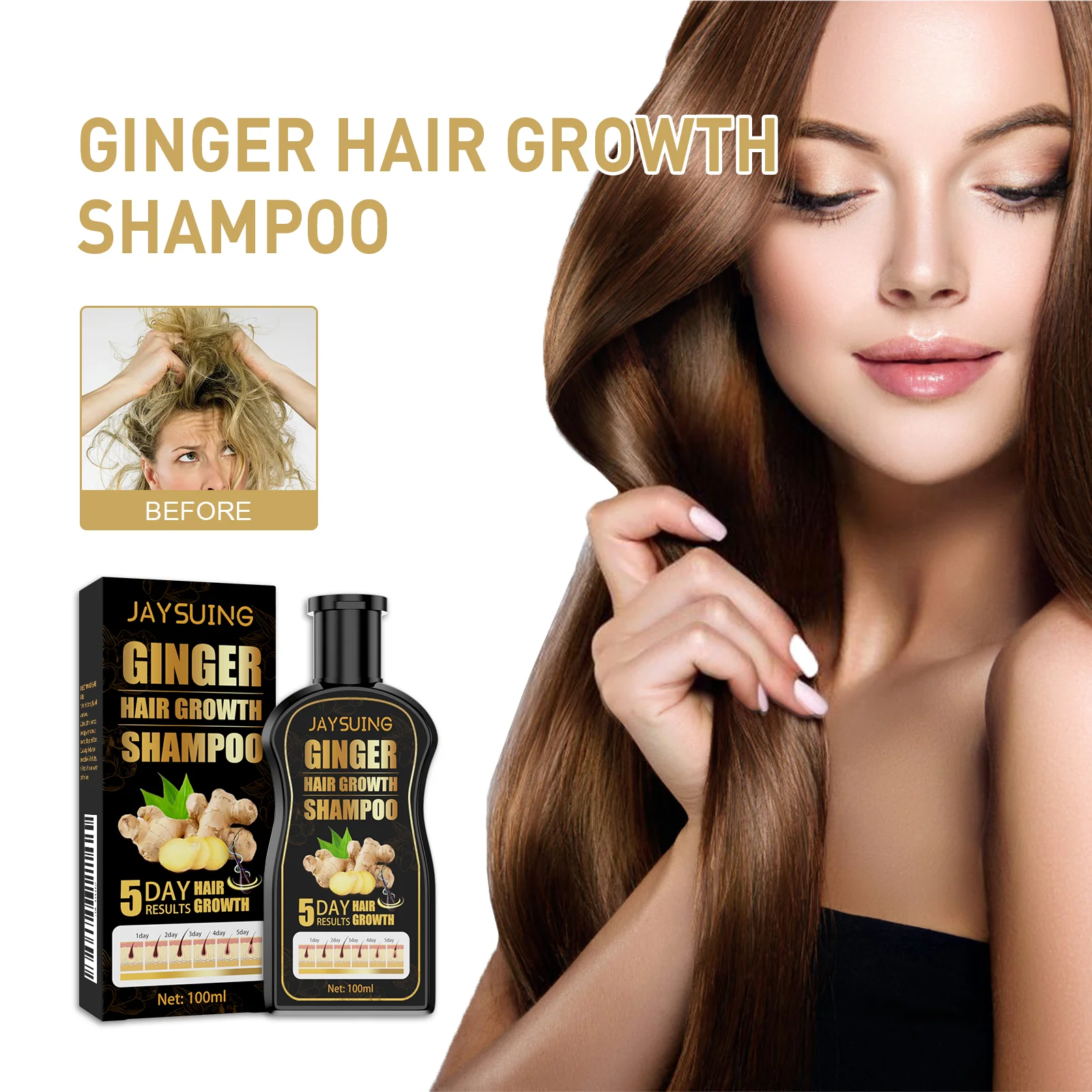 شامبو إعادة نمو الزنجبيل مضاد لتساقط الشعر والتحكم في الزيوت وإزالة القشرة وترطيب وتغذية فروة الرأس وإصلاح شامبو نمو الشعر التالف