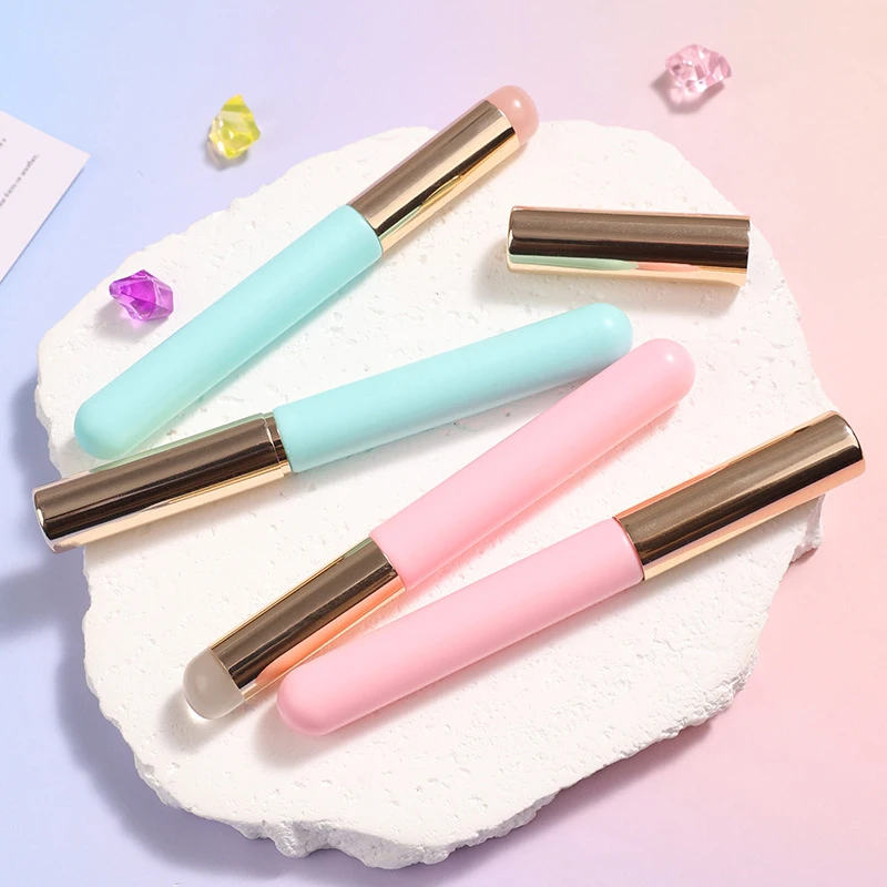 Pennello per labbra in silicone Correttore angolato Pennello per trucco Strumento portatile Testa tonda Dito Q Pennello per rossetto morbido Pennello per correttore