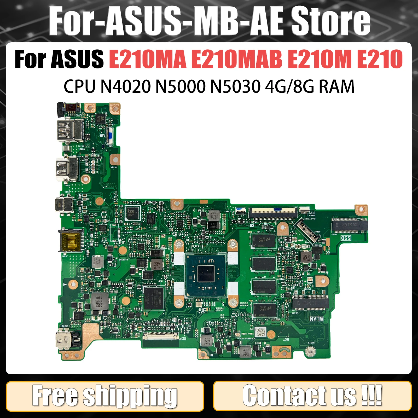 E210MA Moederbord Voor ASUS Vivobook 12 E210MA E210MAB E210M Laptop Moederbord CPU N4020 N5000 N5030 4G/8G-RAM 64G/128G-SSD