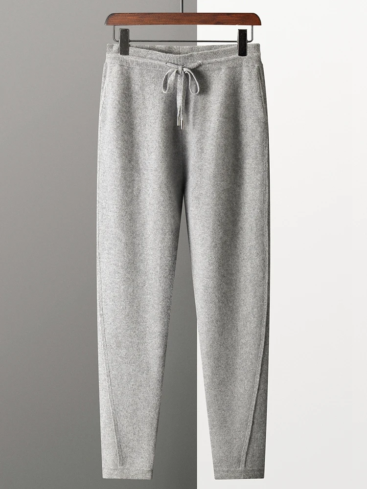 

MEETCC мужские брюки-карандаш из 100% кашемира, осень-зима, повседневные толстые теплые брюки с эластичной резинкой на талии, роскошные кашемировые брюки, шикарные брюки