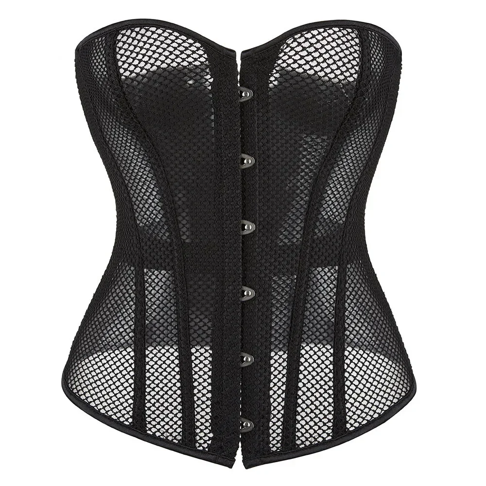 Corsets Top Sexy Women Bustier Overbust Mesh Breathable Lingerie Vintage Gothic Corselet Plus Size Burlesque Costume