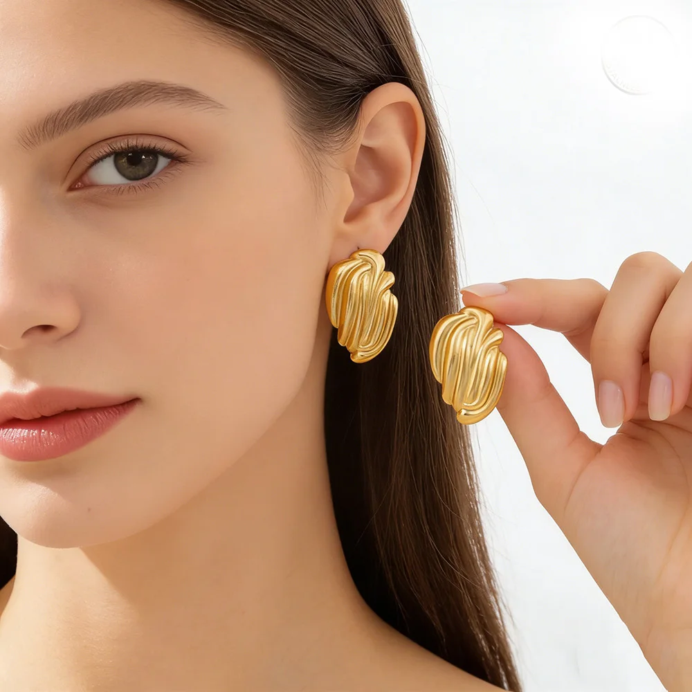 Fashion Glossy Three-Layer Textured Intersecting Knot Earrings for Women Gold Color Stainless Steel Earring Vintage Jewelry Gift