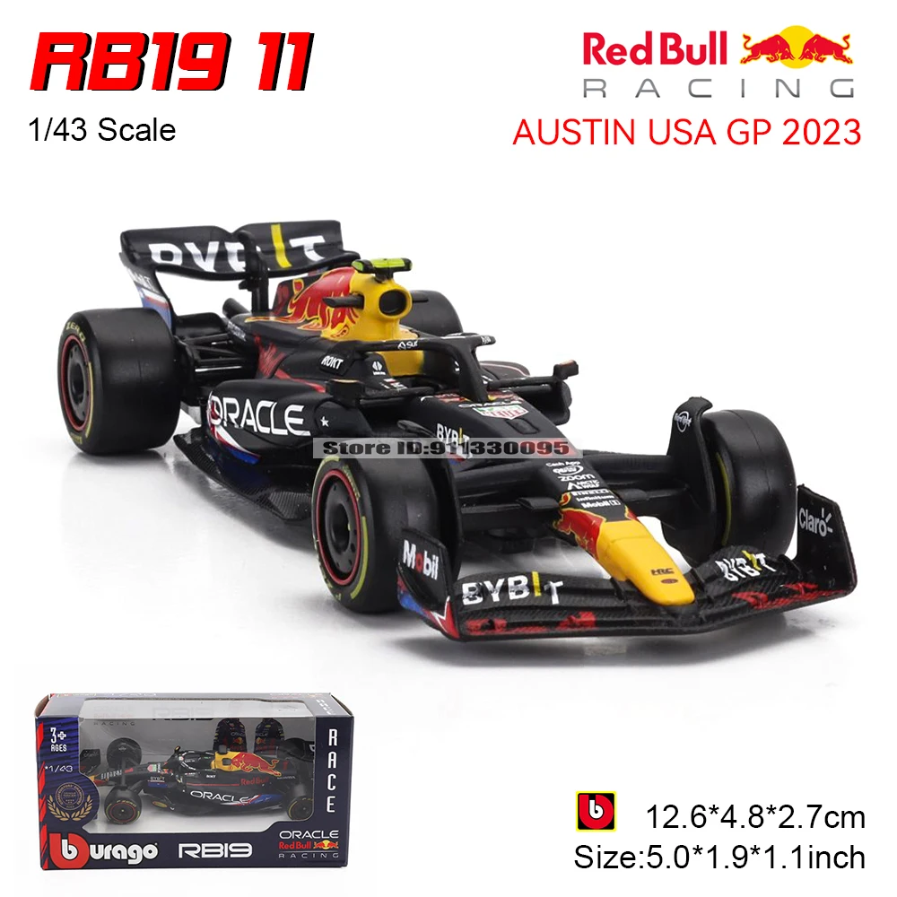Bburago 1:43 F1 Red Bull RB19 2023 Estación Austin de EE. UU. # 1 Verstappen # 11 Perez coche de aleación modelo fundido a presión juguete coleccionable