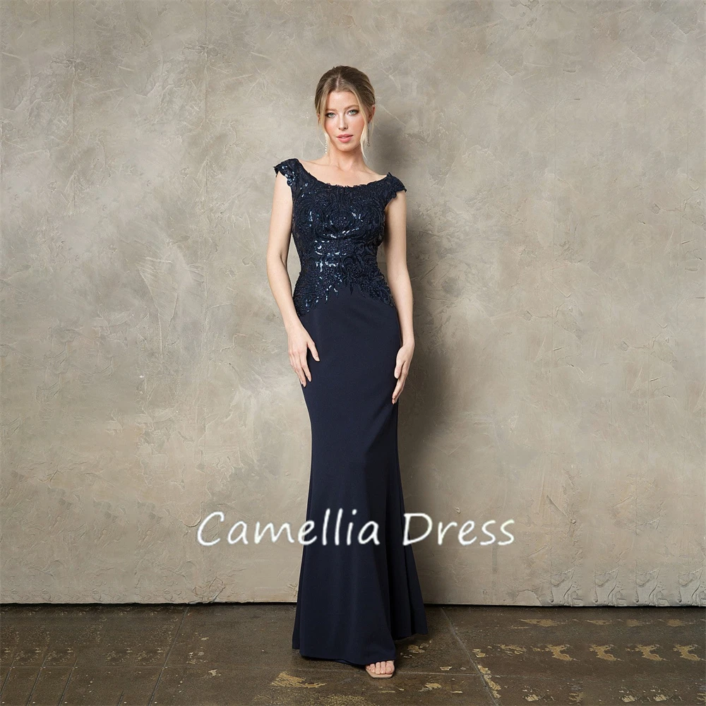 New Scoop Neck Mother Of The Bride Dress Sheath Cap Sleeve Sequin Embroidered Formal Dresses Vestidos Mae Da Noiva Casamentos