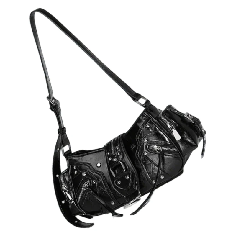 

E8FB Stylish Handbag With A Retro Motorcycle Underarm Bag And Studded Detail