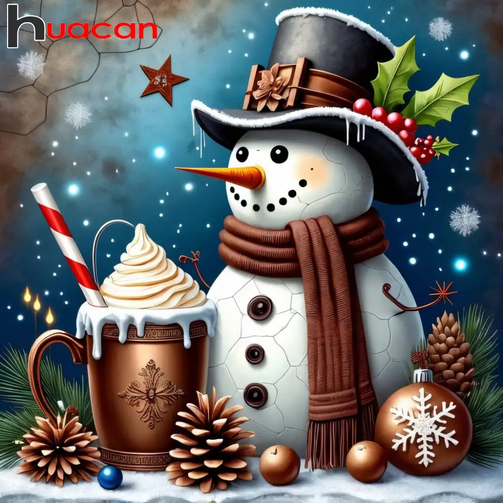 HUACAN DIY 5D Diamond Painting Snowman Christmas Gift Winter Embroidery Ice Cream Print Wall For Handmade Gift
