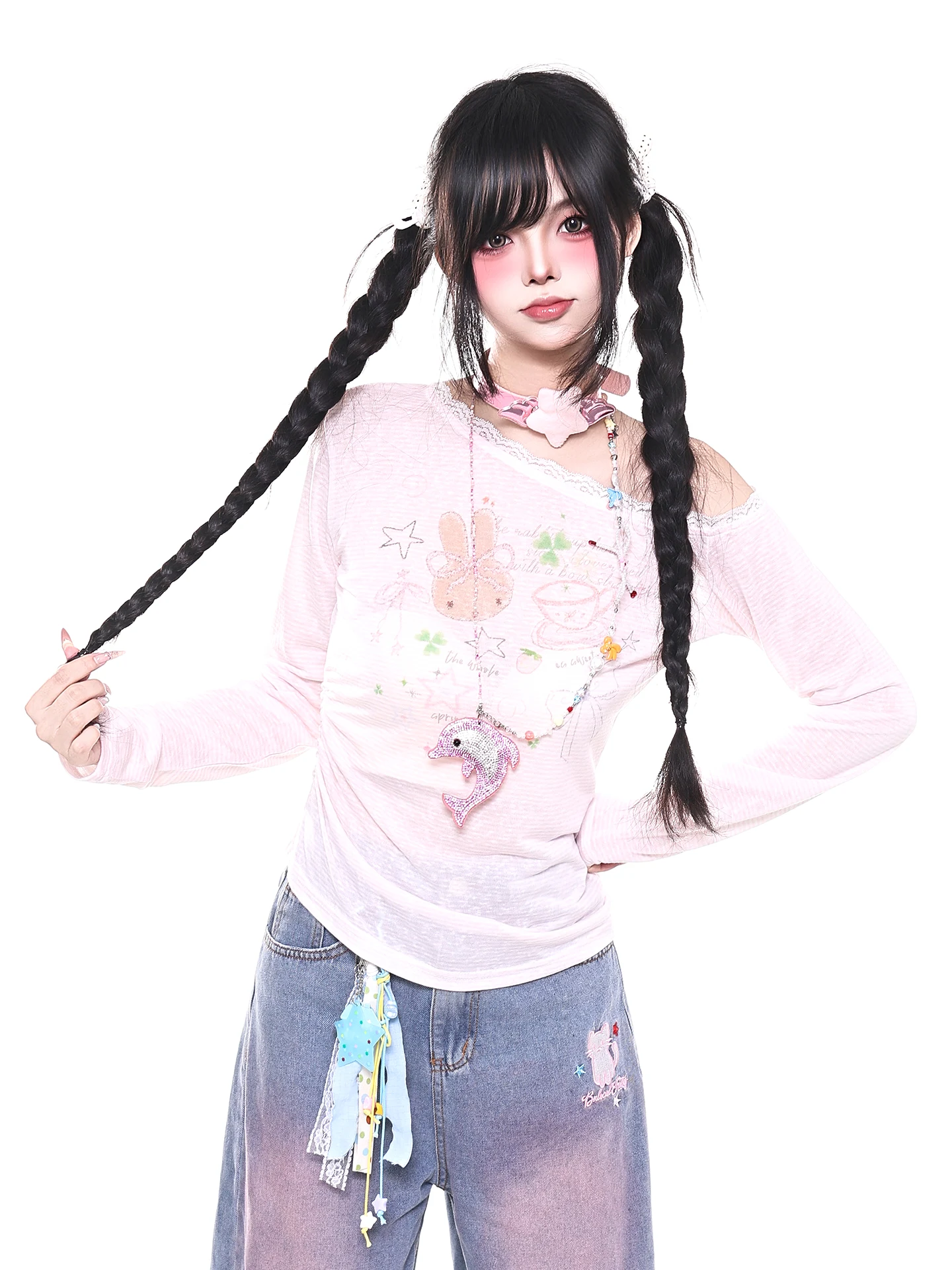 Summer Thin Long Sleeve T-Shirt Women's Orange Marmalade Print Shoulder T-Shirt Breathable Lightweight Cover up Top for Girls