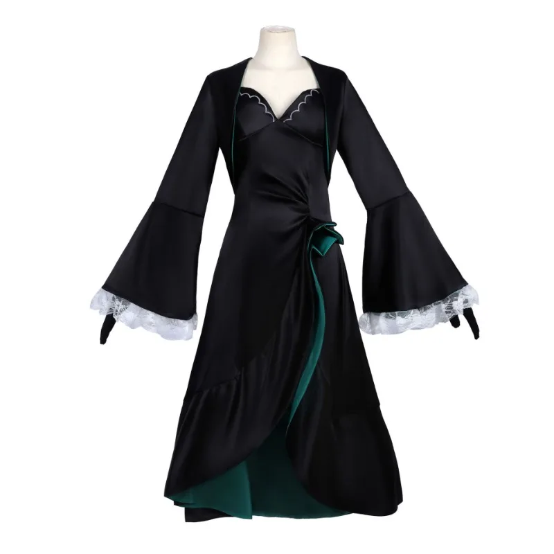 Anime Sunaookami Shiroko Cosplay Costume Black Coat Large Hem Dress Gloves Full Set for Women Halloween Party Role Play Outfits