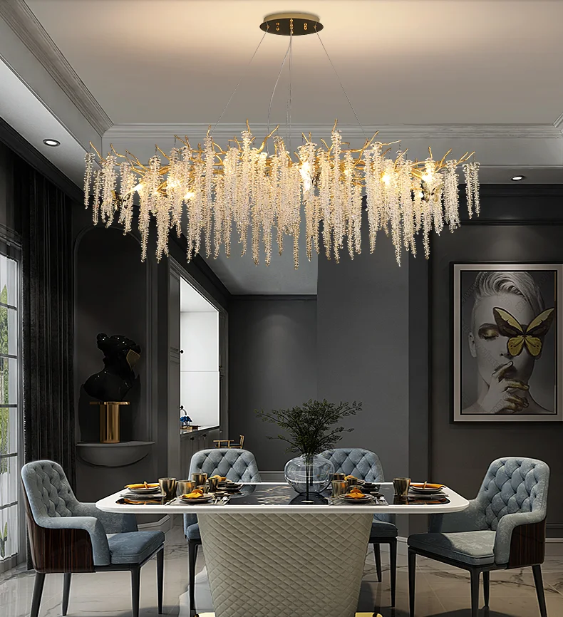 

New Chandelier Bar Art Creative Branch For Living Room Hall American Restaurant Luminaires Crystal Home Decoration Lighting