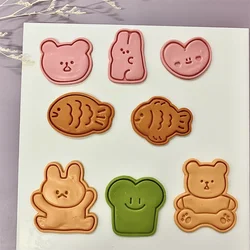 Carimbo De Gravação De Biscoito Animal Bonito, Molde do bolo do coelho do urso de peixe, Molde do biscoito dos desenhos animados do amor, Cortadores de cozimento