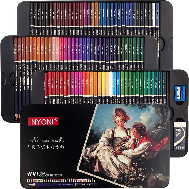 NYONI Premium Soft Core 72 Colors Watercolor Pencils 100 Lapis De Cor Professional Water Soluble Colored Pencil for Art Supplies