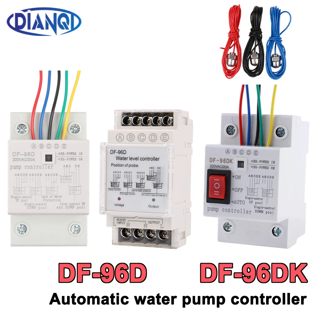 DF-96D DF-96DK Water Level Controller Switch 20A 220V Water Tank Liquid Level Detection Sensor Water Pump Controller 2M Wires