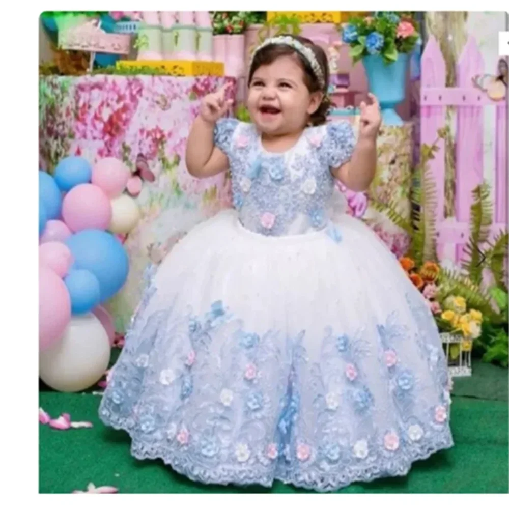 Off Shoulder Princess Dresses Lace Butterflies Flower Girl Dress First Birthday Party Gown Communion Gifts For Baby Girls