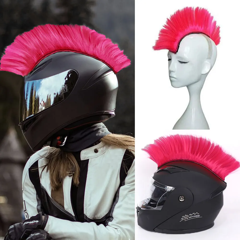 Helmet Mohawk Synthetic wig Decorative Riding Helmet Wig Adhesive Mohawk for Motorcycle Bicycle Ski lmost Helmet Accessories