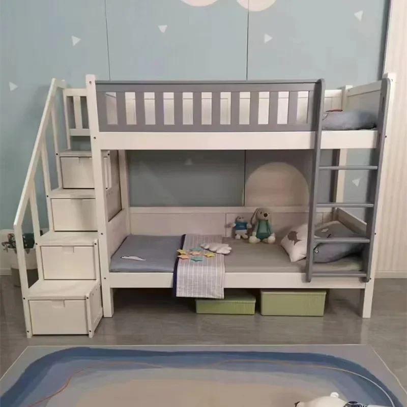 Brand upper and lower bunk double-layer mother-child bed two-layer high and low bed solid wood log two-layer adolescent