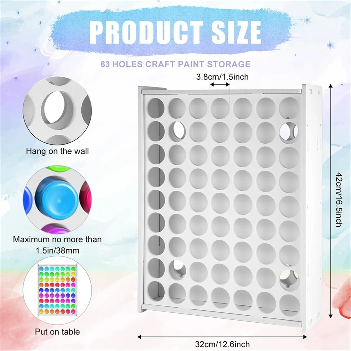 Paint Organizer, 63 Holes Acrylic Paint Organizer Craft Paint Storage Crafts Paint Holder Vertical Paint Rack Stand