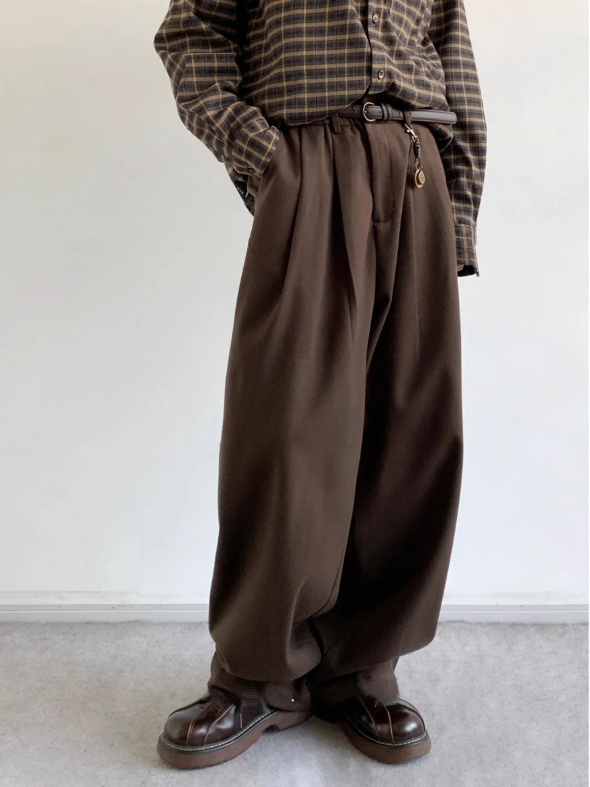 

Casual Straight Leg Pants Men Women College Sle Wide Leg Vintage Woolen Long Trousers Lazy T Coffee Color Spring Autumn