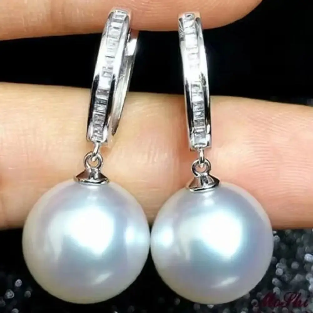 Pair of AAAA 9-10mm Natural AKOYA Genuine Round White Pearl women Earring 925S Freeshippings Items