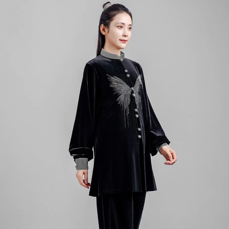 Velvet Tai Chi Suit Winter Thick Warm Kung Fu Uniform for Women Men Unisex Martial Arts Clothing Elegant Embroidery