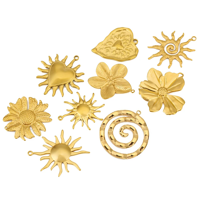 4pcs Stainless Steel Vintage Sun Flower Heart Spiral Vortex Large Charm for DIY Earring Necklace Pendant Jewelry Making Supplies