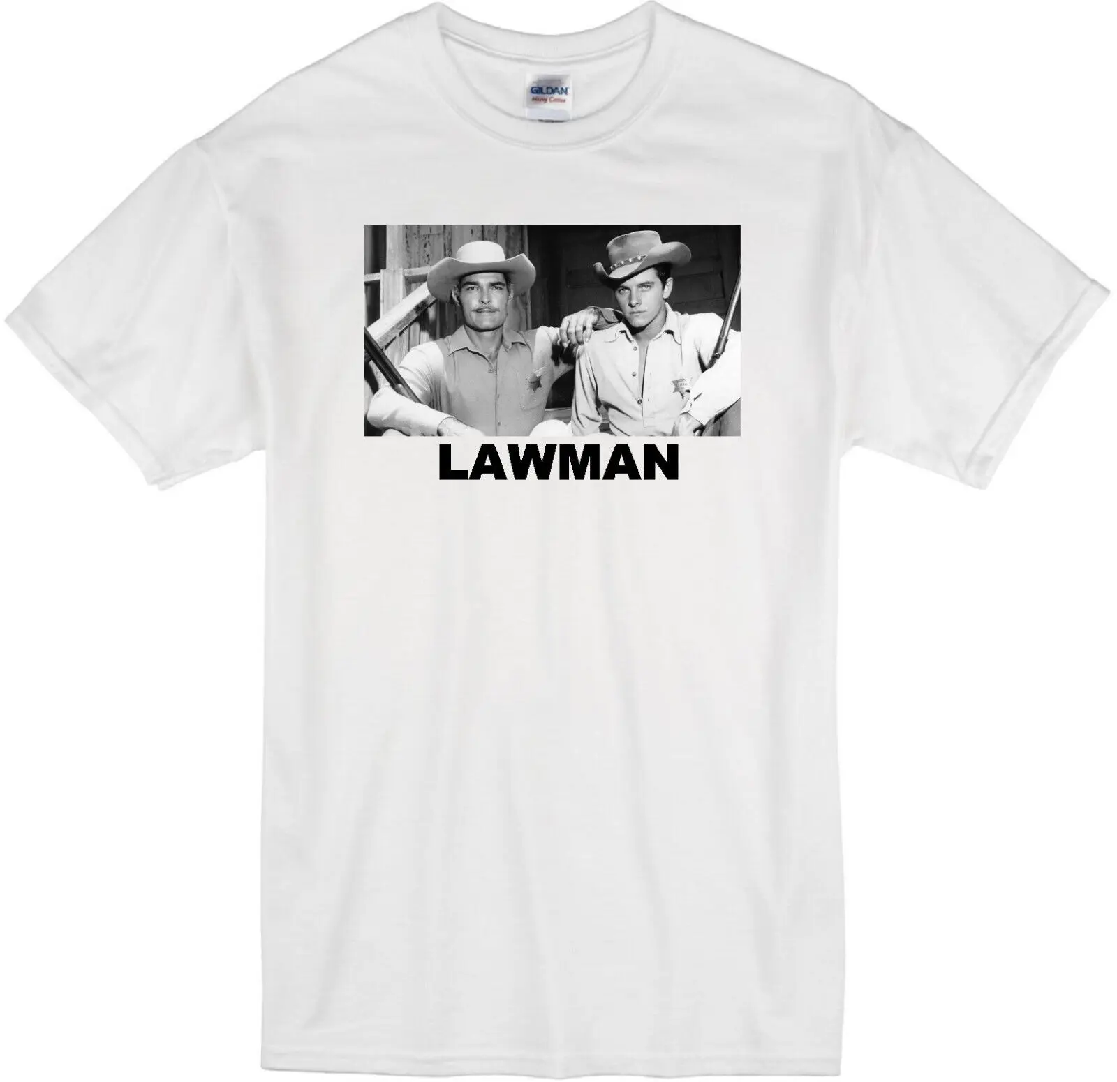 LAWMAN JOHN RUSSELL PETER BROWN MARSHAL DAN TROOP RETRO WESTERN WHITE TV T-SHIRT