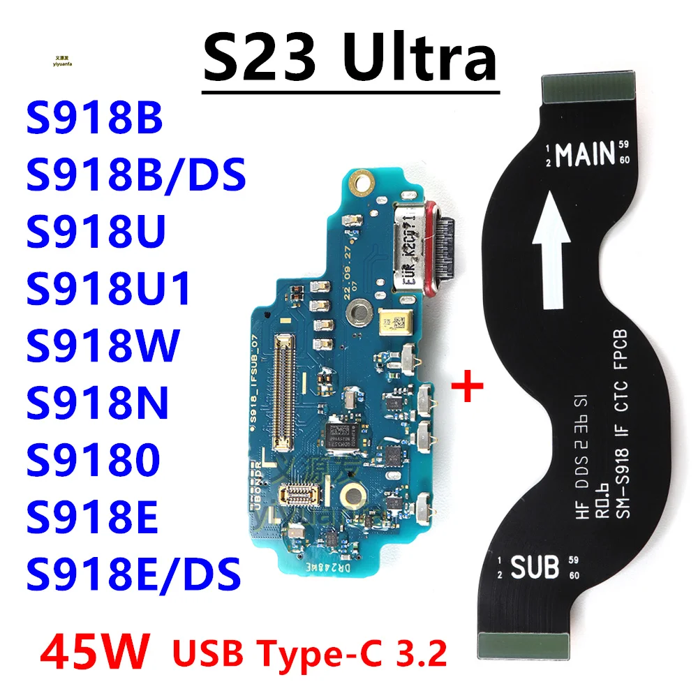 For Samsung Galaxy S23 Ultra S918B S918U S918 USB Type-C Charger Charging Port Dock Connector Microphone Main Board Flex Cable