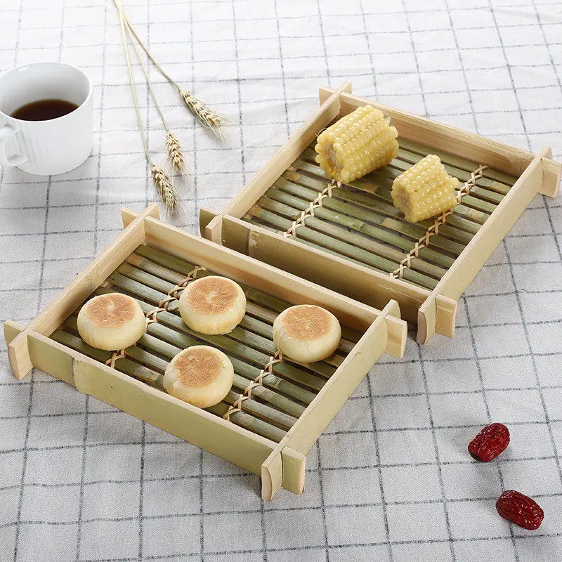 

Desktop tray - bamboo wood handwoven multifunctional minimalist modern square design new chinese style suitable for living room