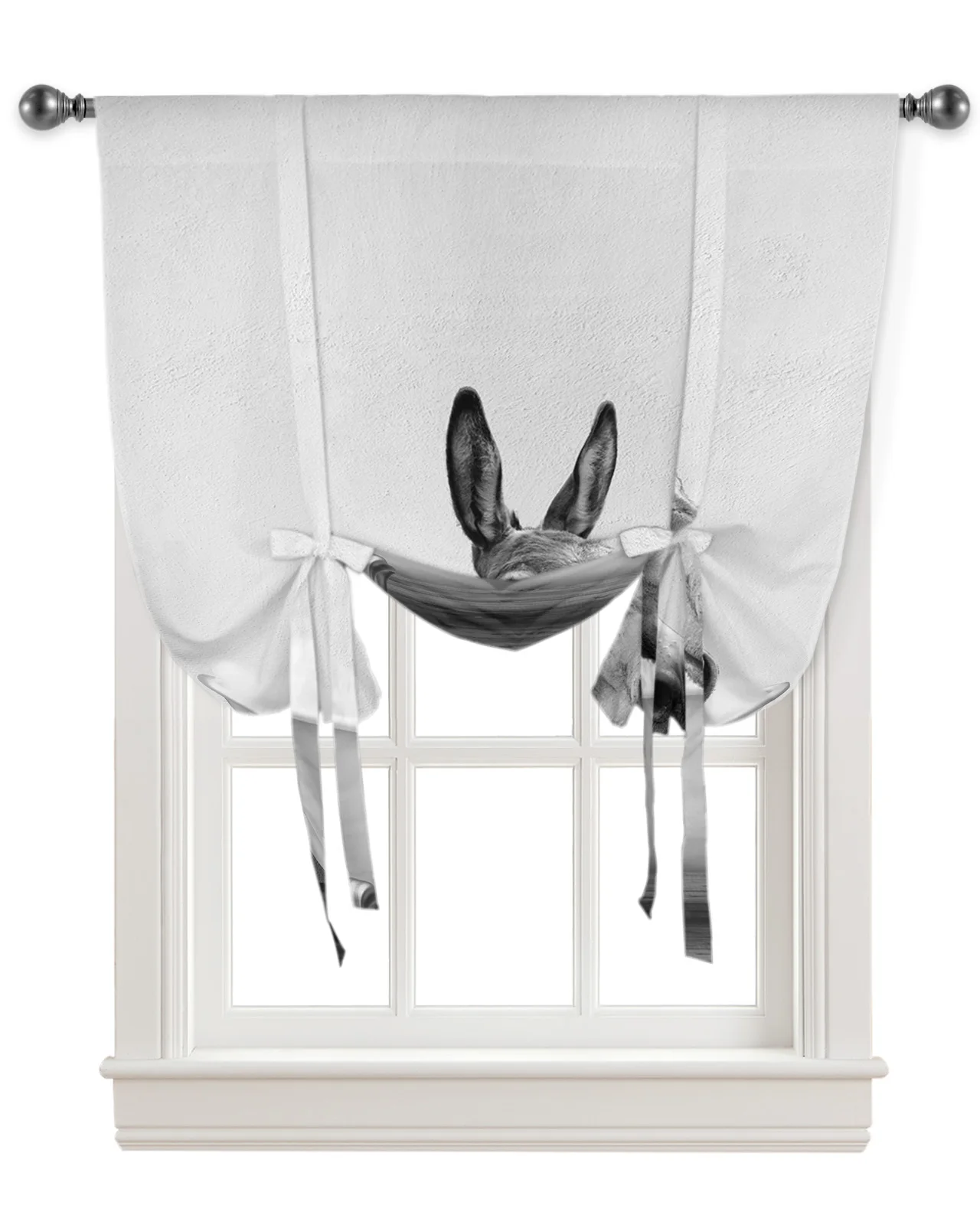 Abstract Funny Bathtub Donkey Kitchen Short Window Curtain Rod Pocket Curtains Home Decor Small Window Roman Tie Up Curtains