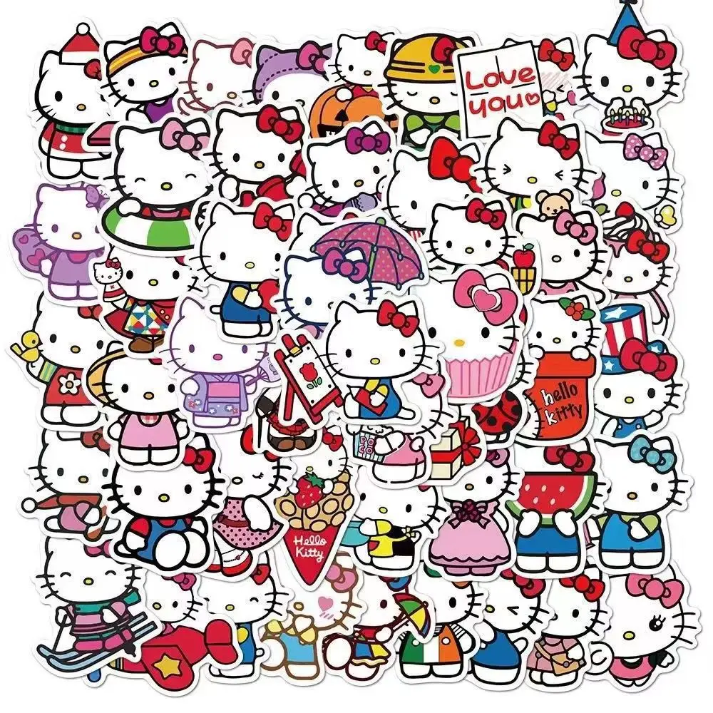 Cartoon 50pcs Sanrio Hello kitty Stickers Kawaii Kuromi My Melody Cinnamoroll Laptop Guitar Skateboard Luggage Cute Sticker Toys