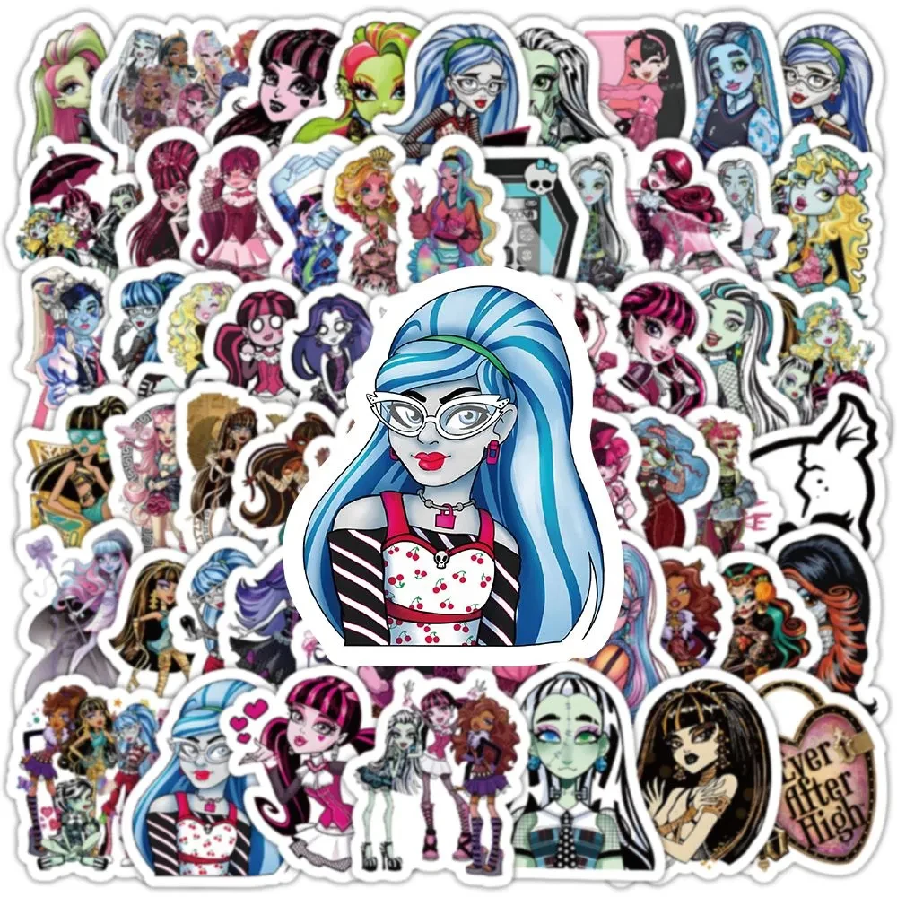 10/30/50/100pcs Anime Monster High School Stickers DIY Skateboard Fridge Diary Cute Cartoon Graffiti Decals Kawaii Girl Toy Gift