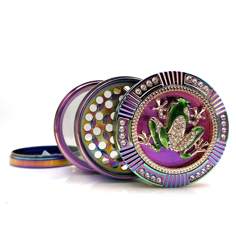 Tobacco Grinder Frog Shape 4 Layers 63mm Rainbow Color Zinc Alloy Metal Herb Grinder Spice Crusher