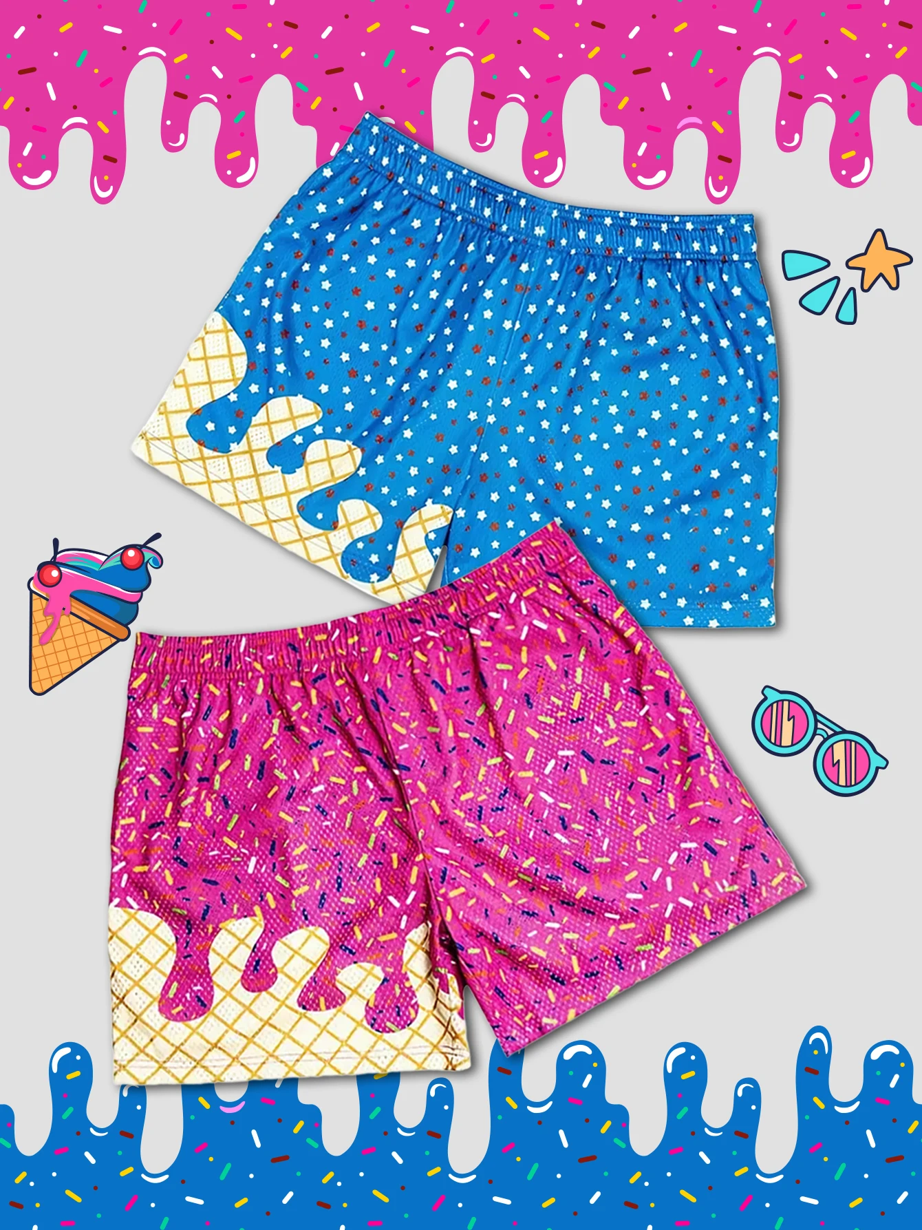 Y2k الوردي الآيس كريم السراويل للنساء اليوغا السراويل مريحة شبكة النسيج السائق السراويل للجنسين شورت كشكش