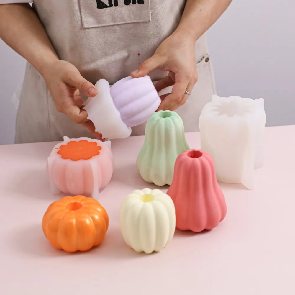 Chubby Pumpkin Candle Holder Jesmonite Mould DIY Handmade Halloween Concrete Silicone Mould Halloween Home Decoration Tools