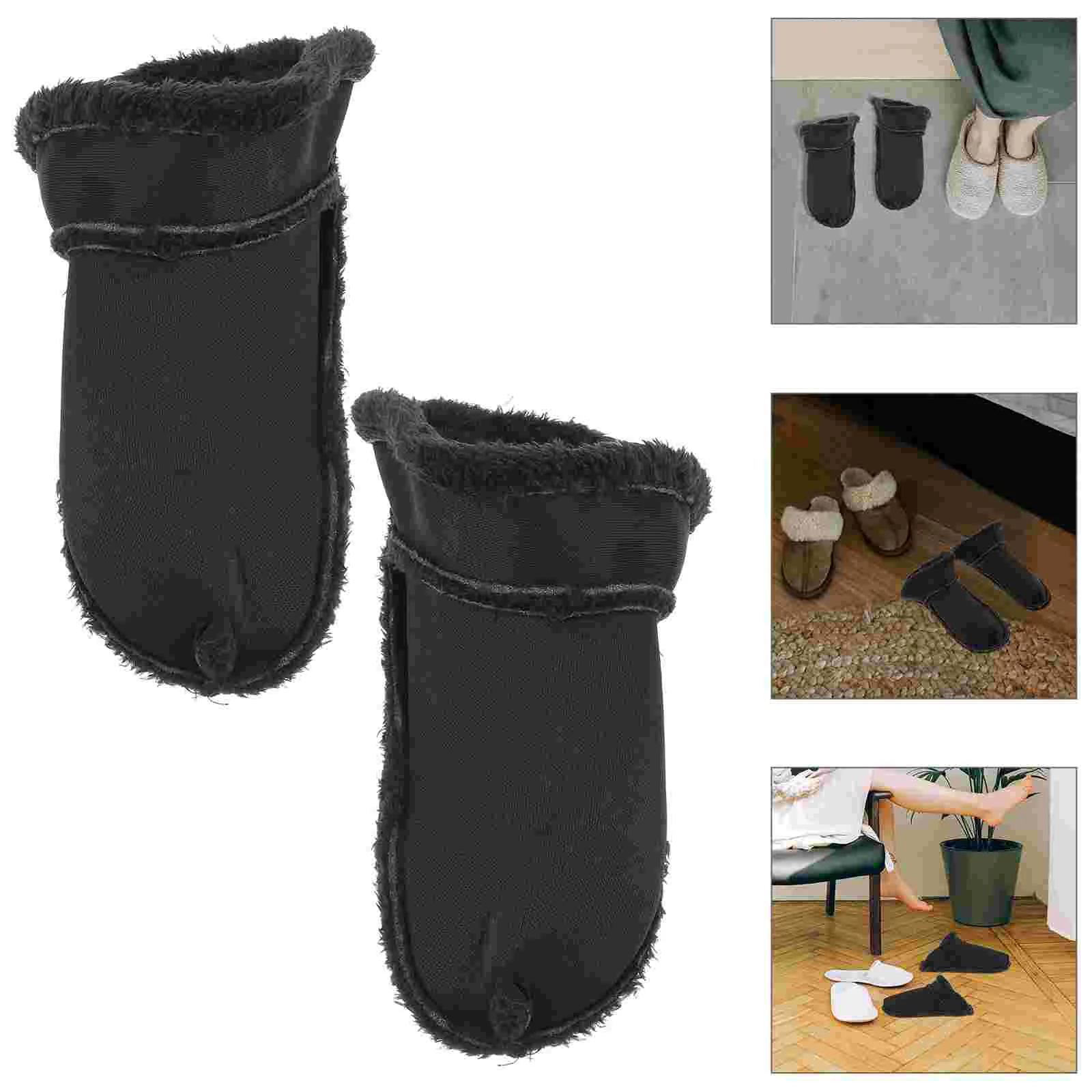 2 pares de tamancos quentes sapatos inserções rack 60cm de largura palmilha de pelúcia forro de inverno botas pretas para mulher