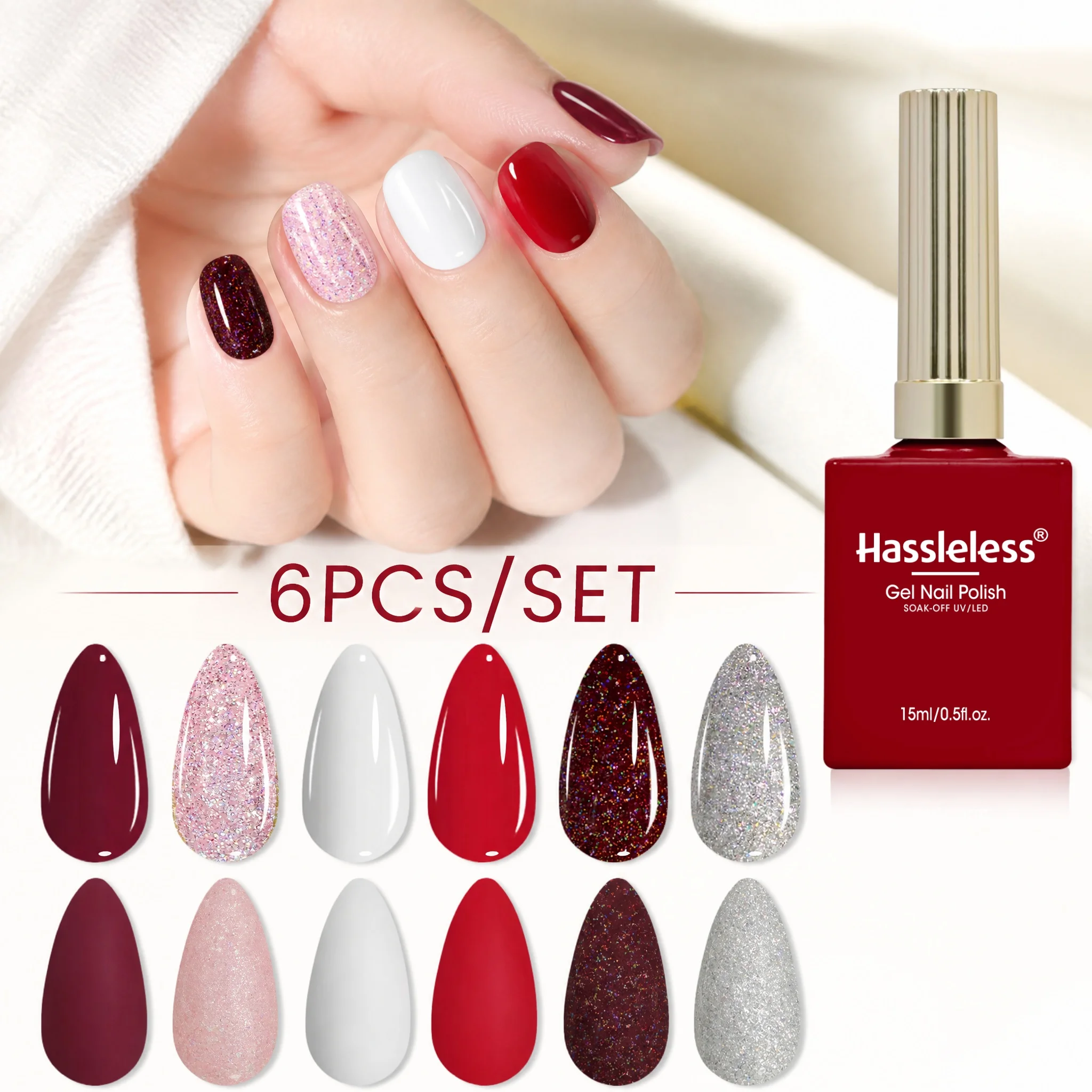 Hassleless 6Pcs Nail Polish Gel Set, Suitable for All Types of Nail Shapes, Ideal for Manicures on Both Hands and Feet, Each Bottle Contains 0.5 Ounces, Long-Lasting and Durable