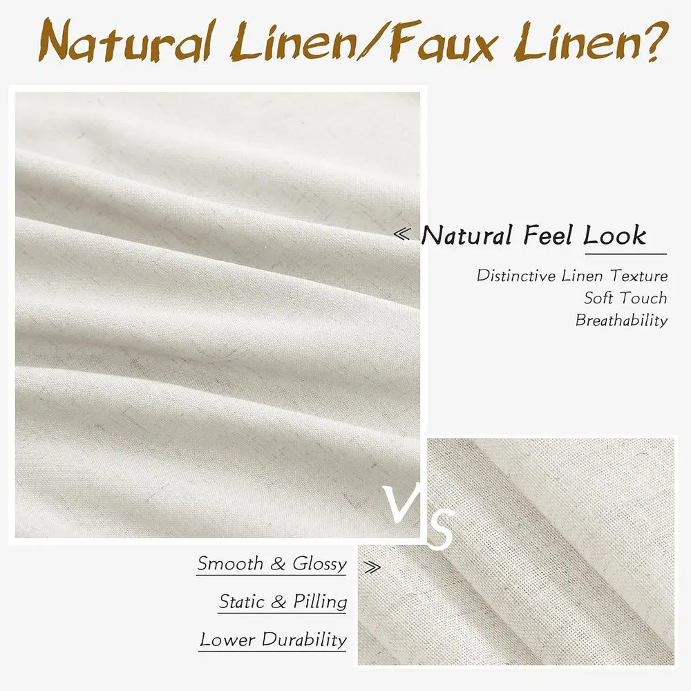 Cortinas transparentes de lino beige con filtrado de luz, 96 de largo, estilo bohemio neutro, juego de 2 paneles para decoración del hogar