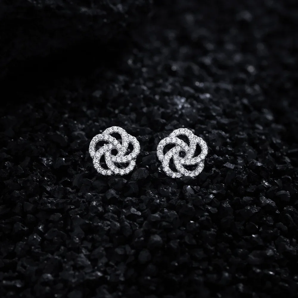 

New S925 pure silver small fragrant mountain camellia full diamond earrings for women's hollow earrings wedding jewelry