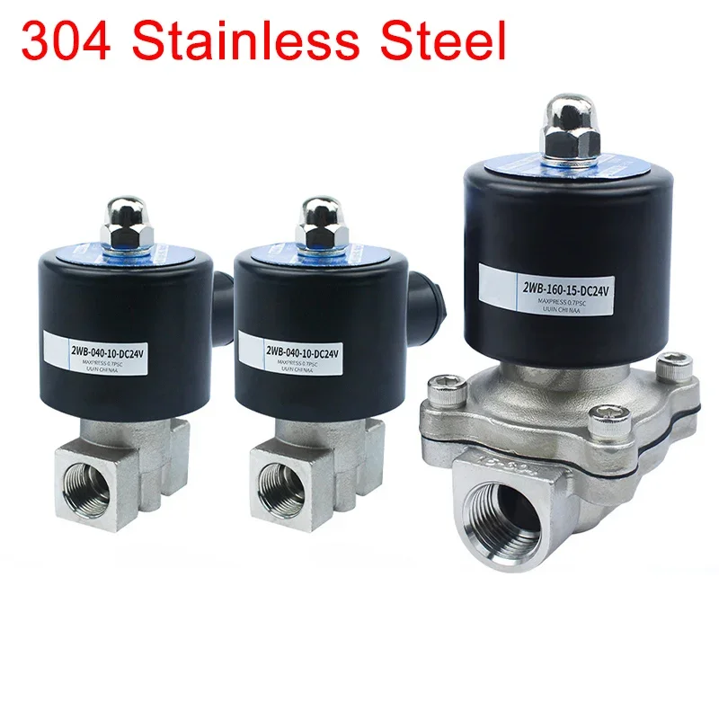 304 Stainless Steel DN8 DN10 DN15 DN20 DN25 DN32 DN40 DN50 Normally Closed Electric Solenoid Valve Water Coil AC110V/220V/24V DC