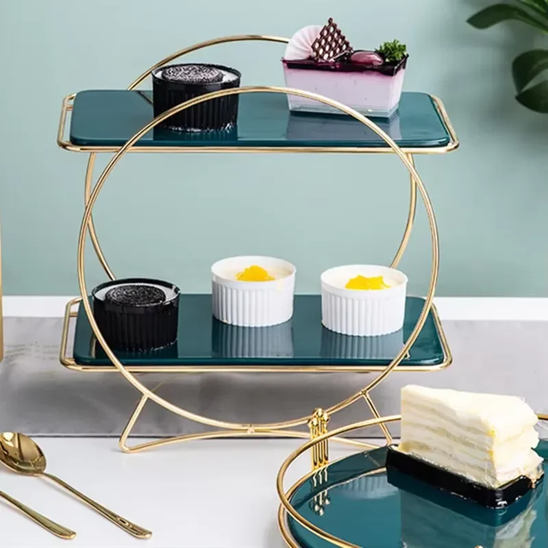 Luxury Golden Cake Stand Set Marble Slate Serving Platter for Wedding Party Afternoon Tea Buffet Cupcake Display Riser Tiered
