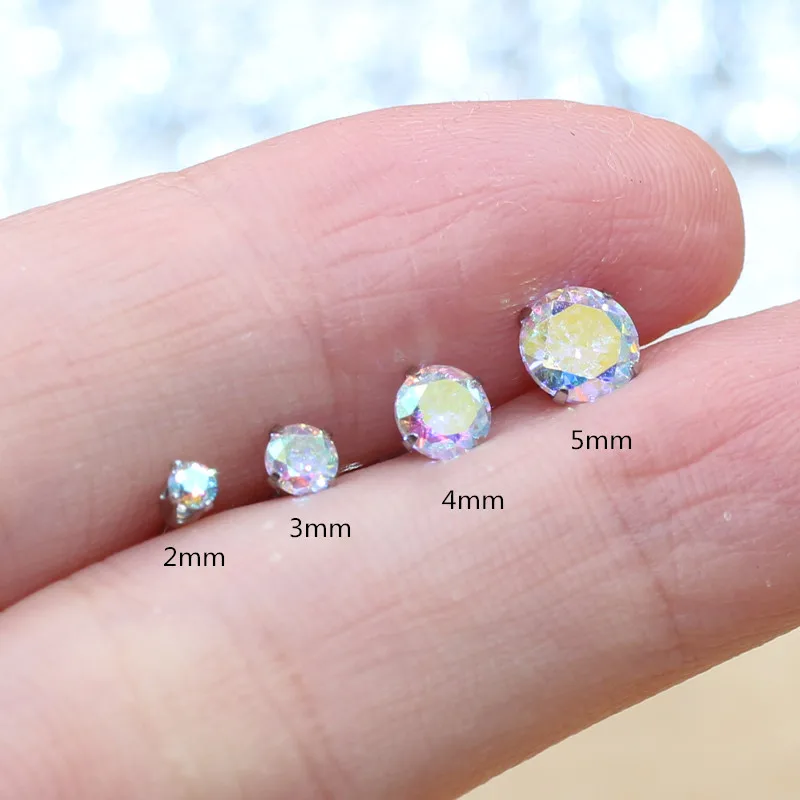 

Stainless Steel Push Back Men Women Stud Earrings With AB Color Zircons 2 3 4 5MM For Choose Brief Style
