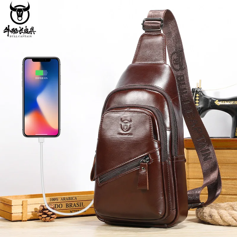 

Leather men's bag with a high-end feel large capacity leather men's single-shoulder crossbody chest bag cowhide tablet waist bag