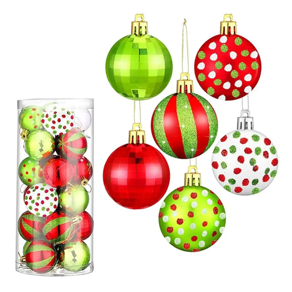 24pcs Cute 2.4 Inch Christmas Balls Ornament Plastic Swirl Pattern Tree Decoration Glittering Handmade Elf Balls for Home Indoor