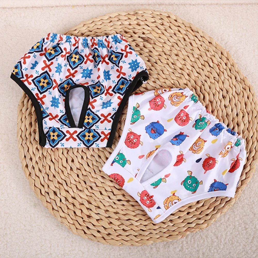 Pet Anti Harassment Diaper Absorbent Dog Diapers Pet Menstrual Pants Cartoon Pattern Pet Menstrual Underwear Washable Reusable