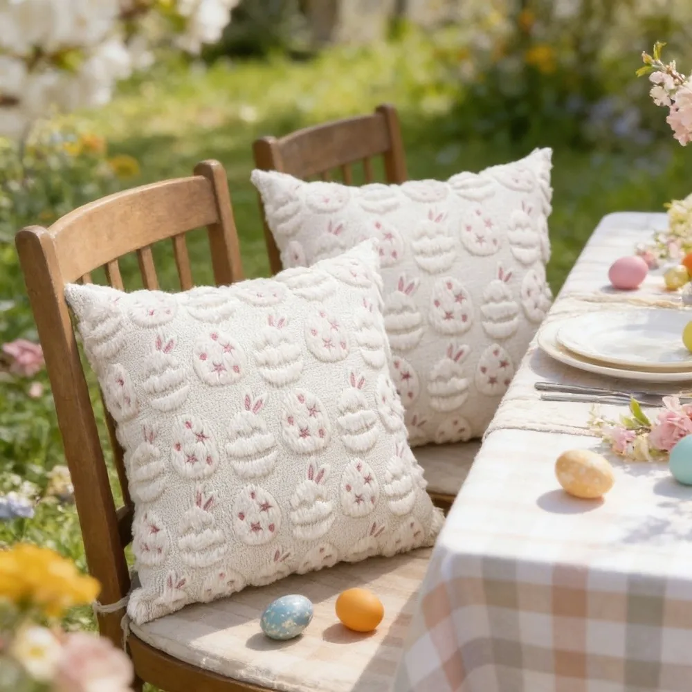 

Cartoon Easter Bunny Pillow Cover Super Soft Comfortable Rabbit Pillowslip Wear-resistant Rabbit Eggs Pattern Throw Pillowcase