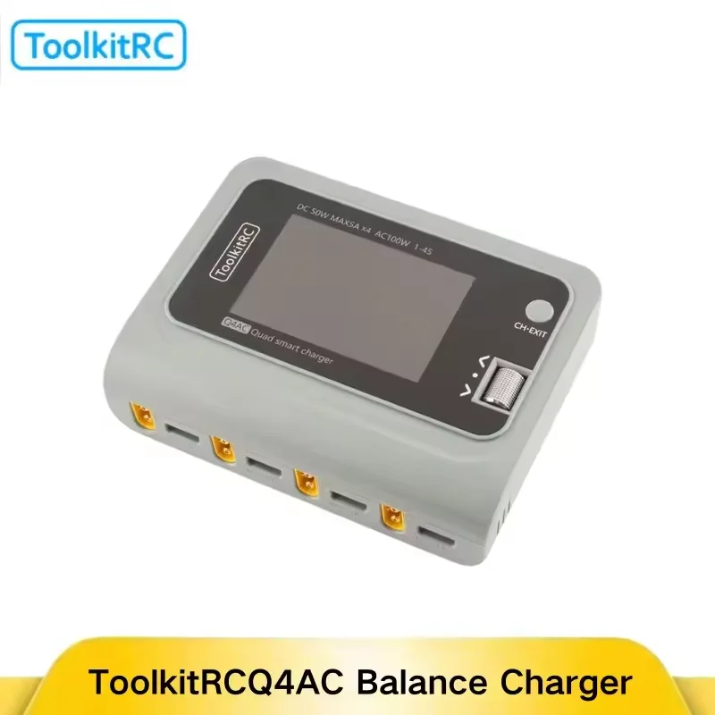 ToolkitRC Q4AC 4 Port Smart Charger, 4x50W Simultaneous Charging for 1-4S Lipo, AC/DC Input with US Plug
