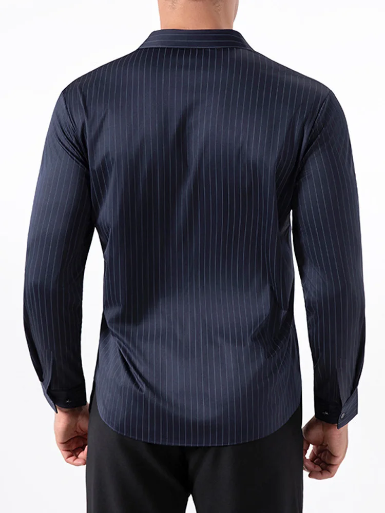 Retro Striped Wrinkle Free Stretch Dress Shirts Men 2026 Fashion Collared Long Sleeve Formal Office Business Casual Shirts Man - view 6